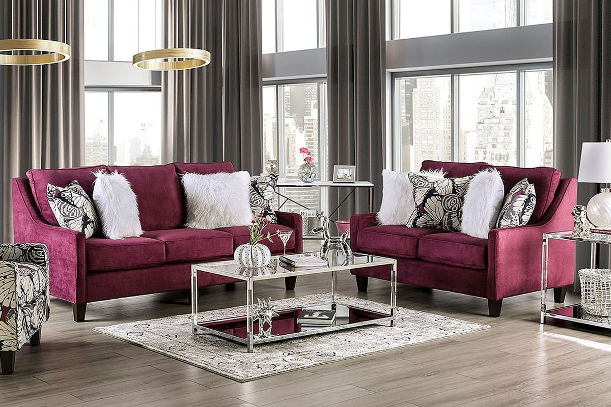 2 Pcs Set Sofa & Loveseat Jullian Transitional Plum