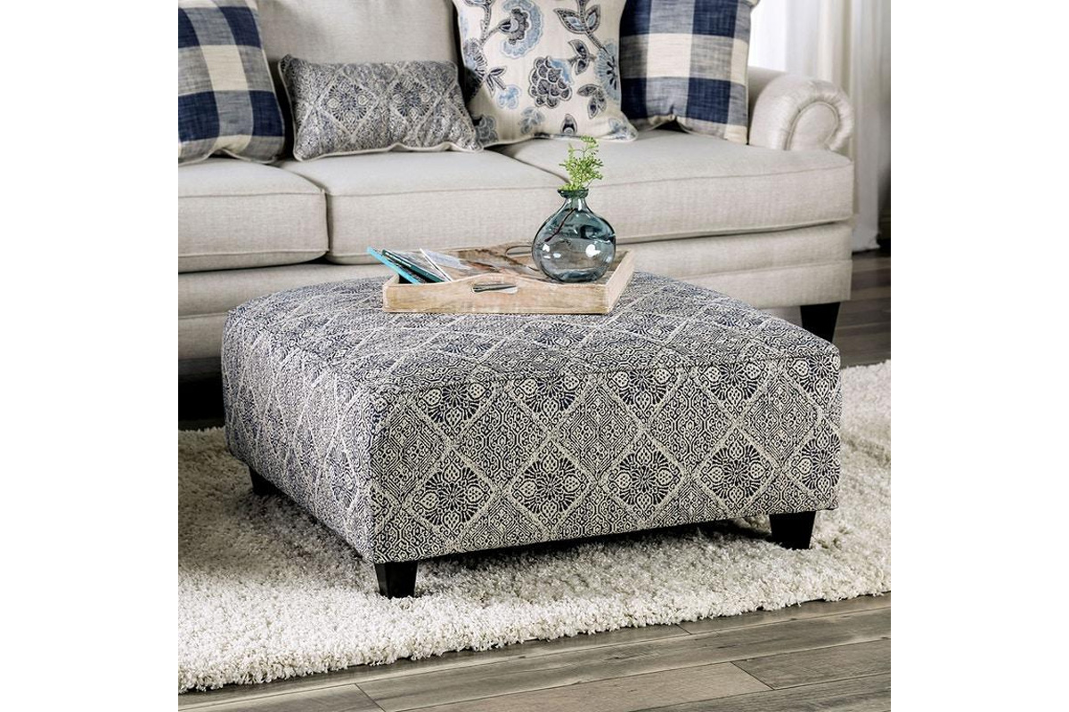 Nash Transitional Ivory & Navy Ottoman