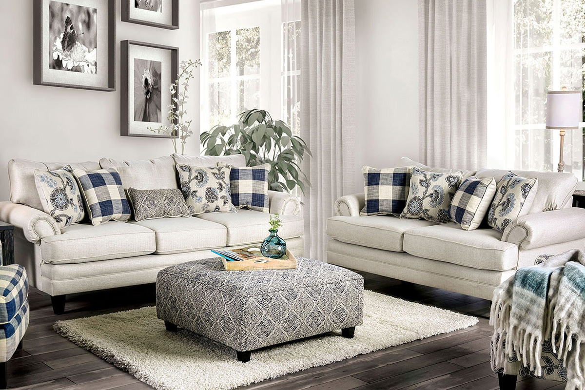 2 Pcs Set Sofa & Loveseat Nash Transitional Ivory