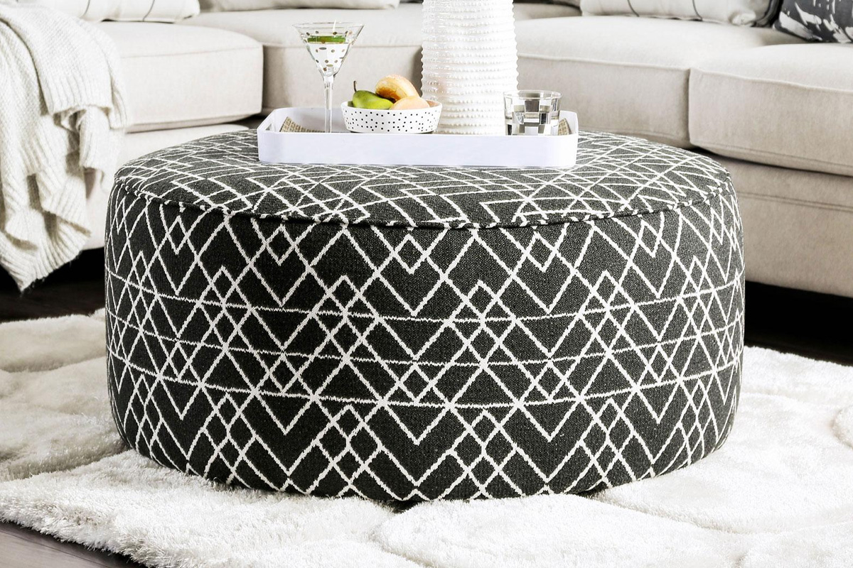 Patricia Transitional Black Pattern Ottoman