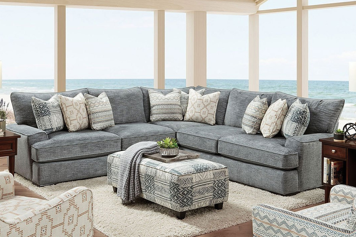 Eastleigh Transitional Blue Chenille Sectional Sofa