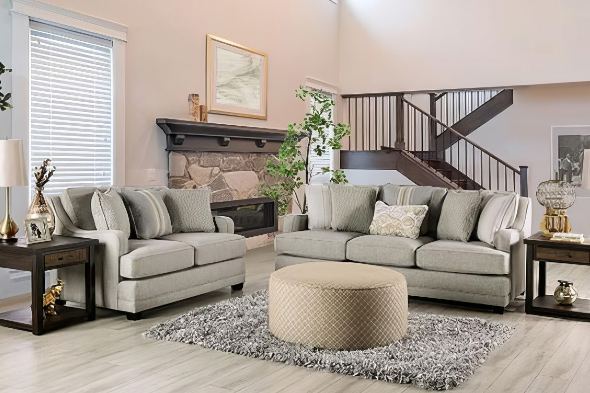 2 Pcs Set Sofa & Loveseat Stephney Transitional Grey