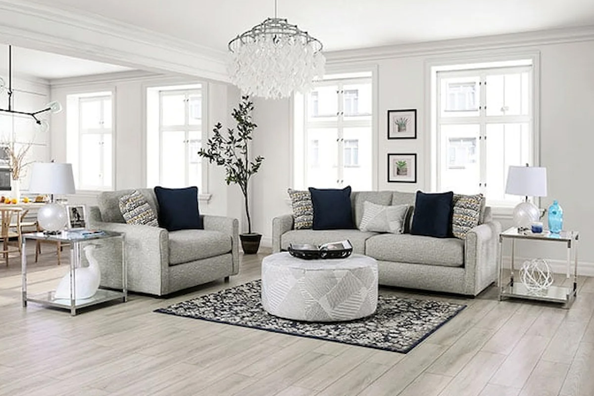 2 Pcs Set Sofa & Chair & Half Chancery Transitional Grey/Navy