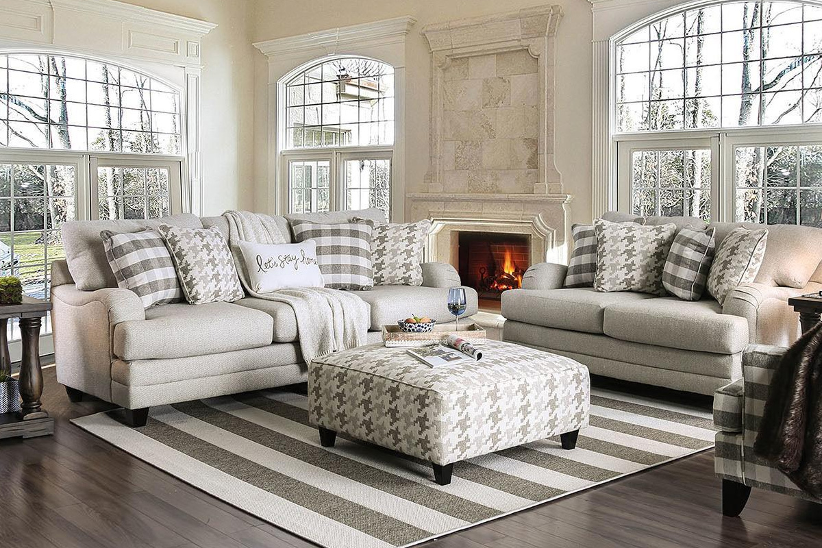2 Pcs Set Sofa & Loveseat Christine Transitional Light Grey