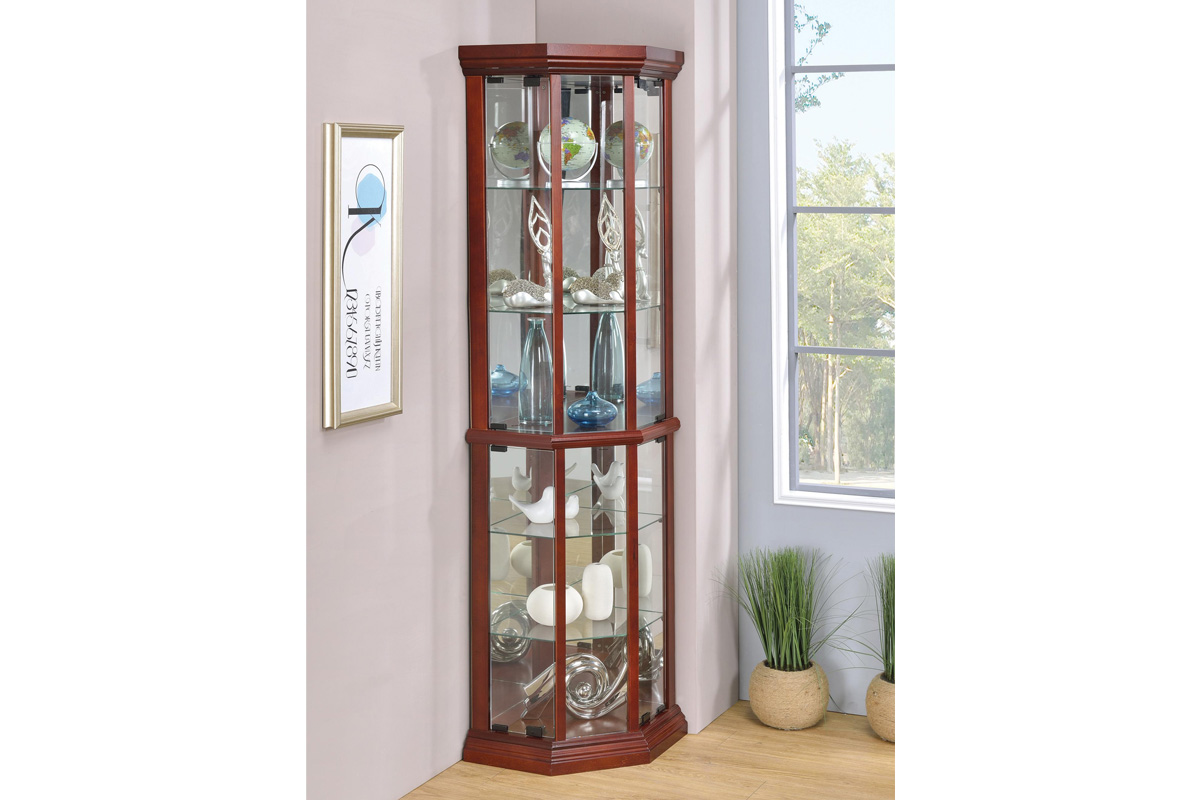Appledale 6-Shelf Corner Curio Cabinet Medium Brown