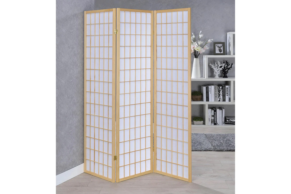 Carrie 3-Panel Folding Screen Natural And White