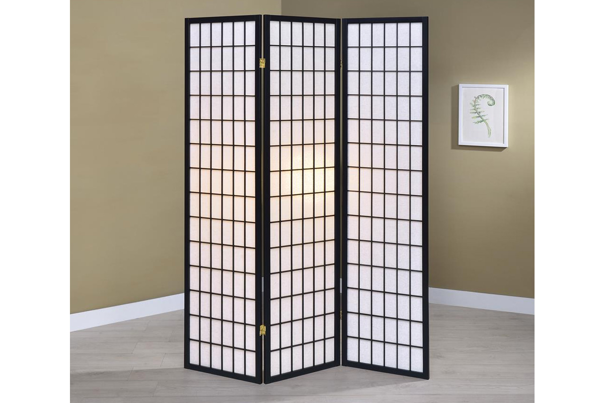 Carrie 3-Panel Folding Screen Black And White