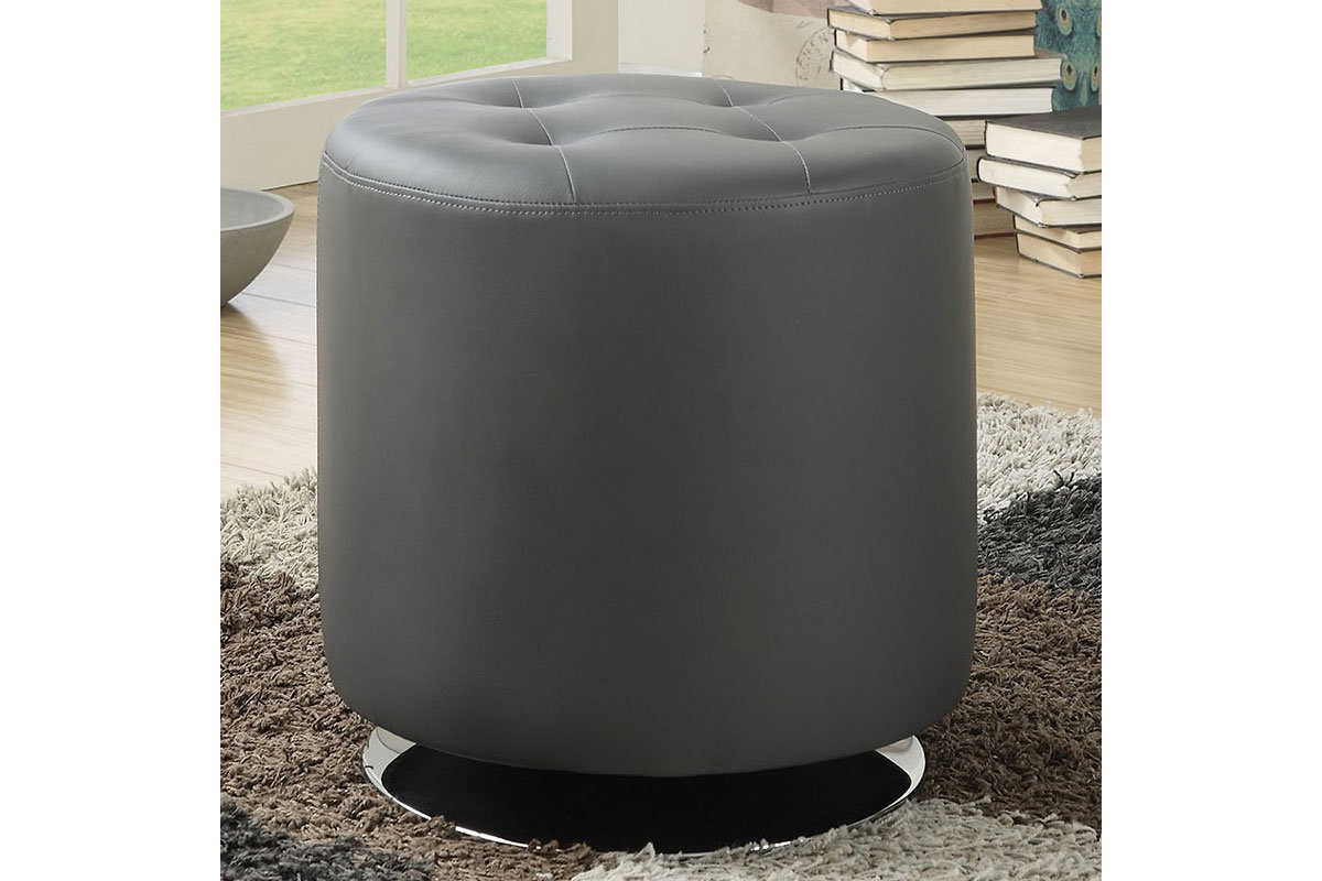 Bowman Round Upholstered Ottoman Grey