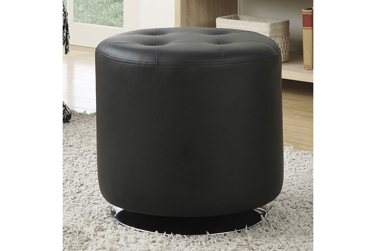 Bowman Round Upholstered Ottoman Black