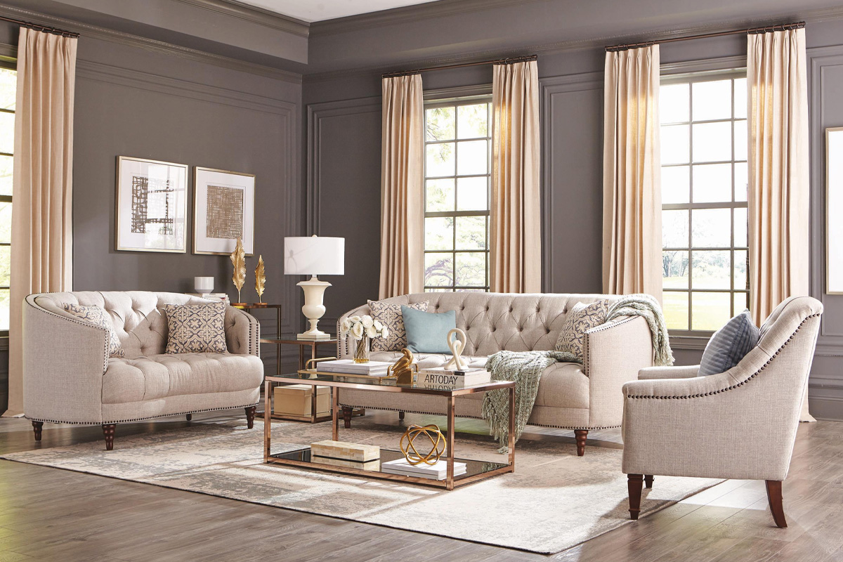 2 Pcs Set Sofa & Loveseat Avonlea Sloped Arms Grey