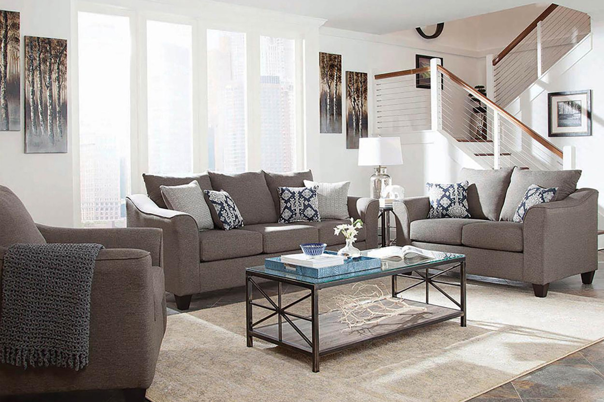 2 Pcs Set Sofa & Loveseat Salizar Classic Grey