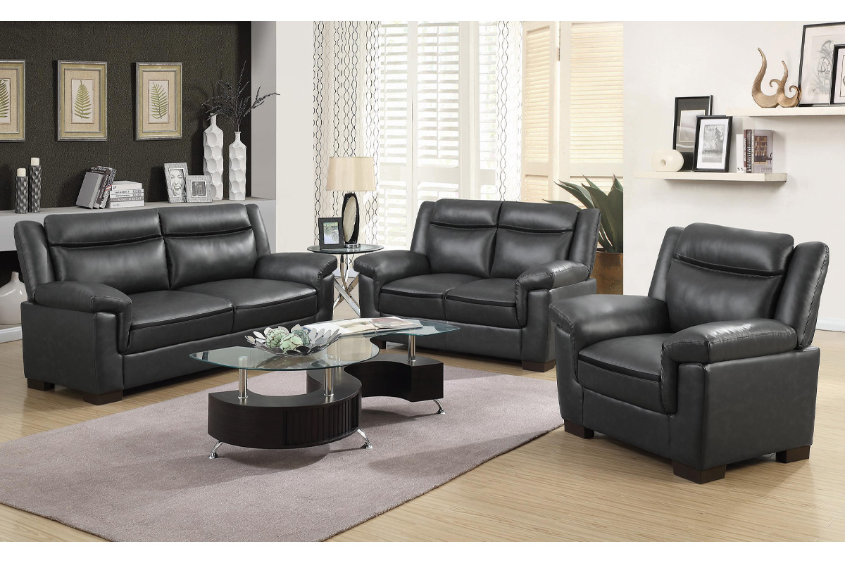 2 Pcs Set Sofa & Loveseat Arabella Contemporary Grey Leatherette