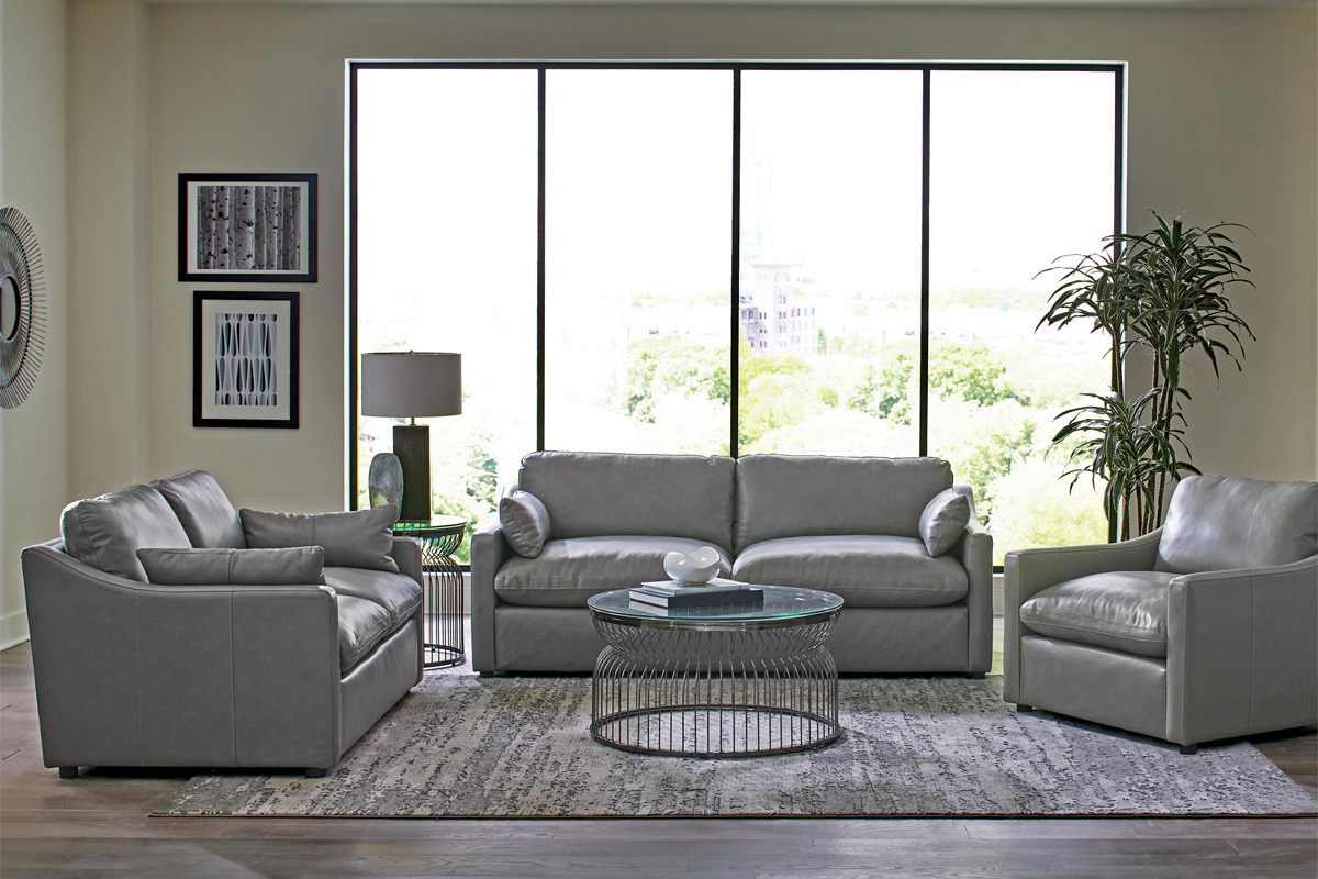 2 Pcs Set Sofa & Loveseat Grayson100% Grey Leather
