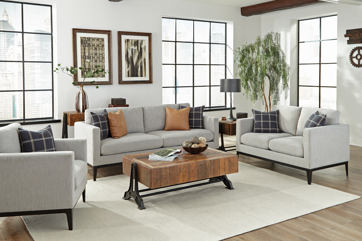 2 Pcs Set Sofa & Loveseat Apperson Cushioned Back Light Grey