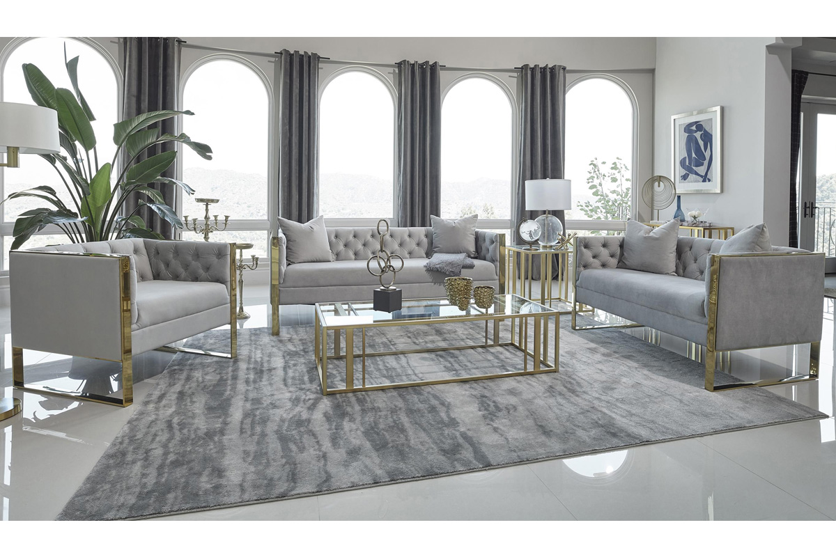 2 Pcs Set Sofa & Loveseat Eastbrook Glam Grey Velvet