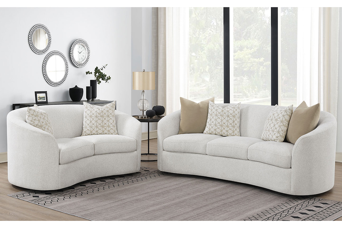 2 Pcs Set Sofa & Loveseat Rainn Upholstered Tight Back Latte