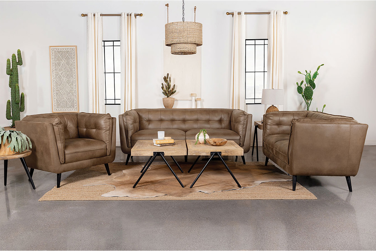 2 Pcs Set Sofa & Loveseat Thatcher Upholstered Button Tufted Brown