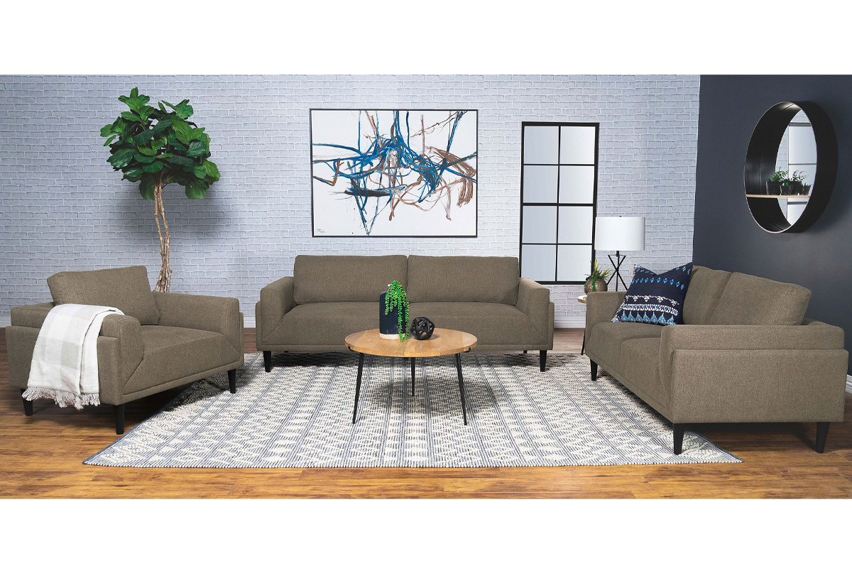 2 Pcs Set Sofa & Loveseat Rilynn Upholstered Track Arms Brown