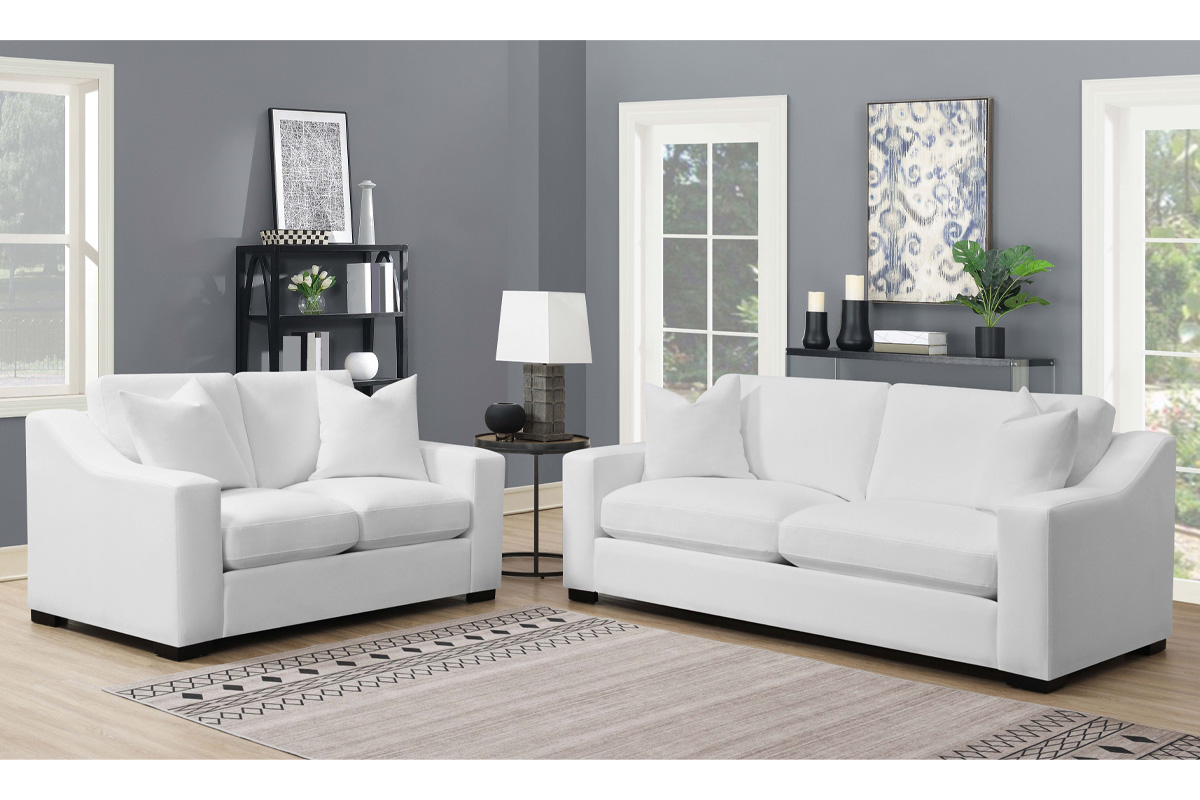 2 Pcs Set Sofa & Loveseat Ashlyn Sloped Arms White
