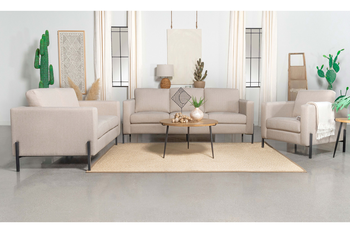 2 Pcs Set Sofa & Loveseat Tilly Upholstered Track Arms Oatmeal