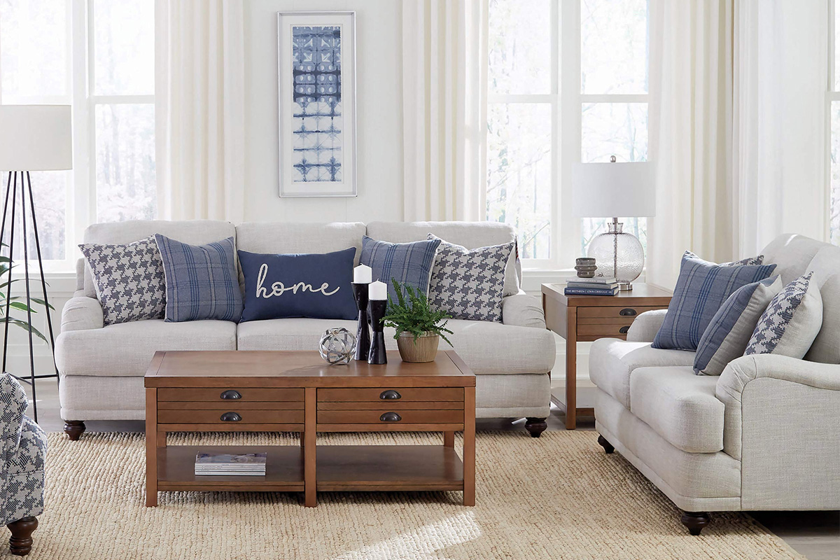 2 Pcs Set Sofa & Loveseat Glenn Recessed Arms Light Grey