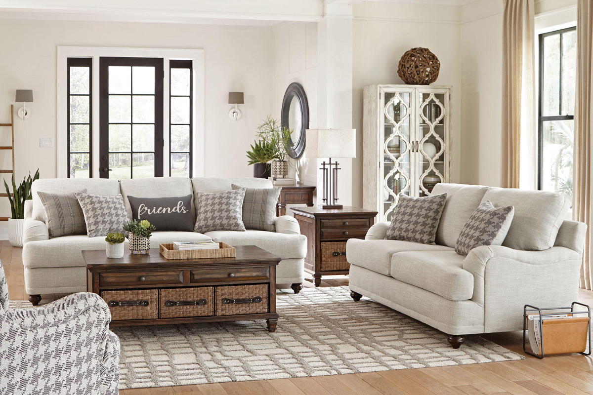 2 Pcs Set Sofa & Loveseat Glenn Modern Farmhouse Light Grey