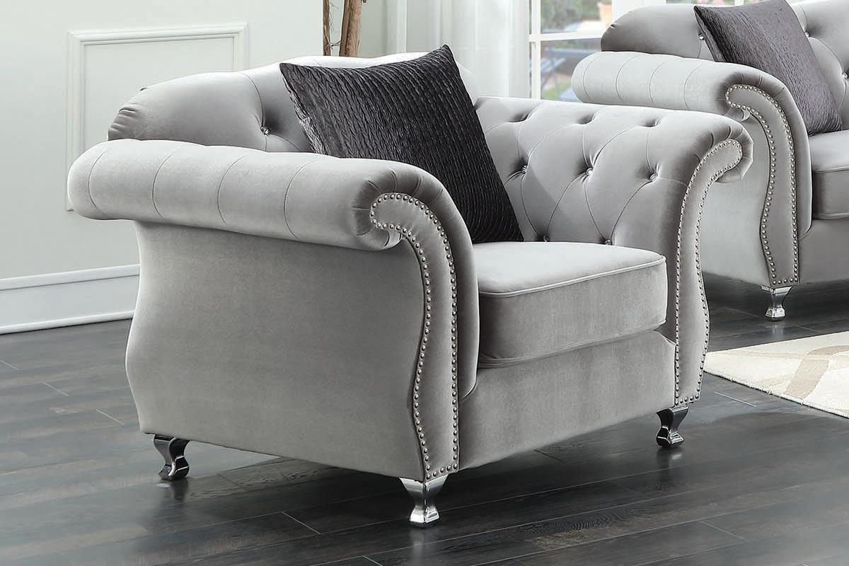 Frostine Button Tufted Chair Silver