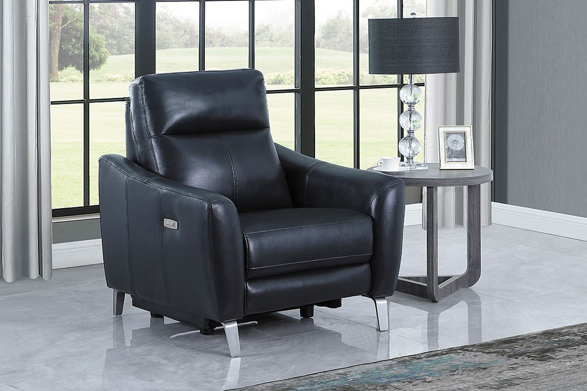 Derek Upholstered Power Recliner Blue