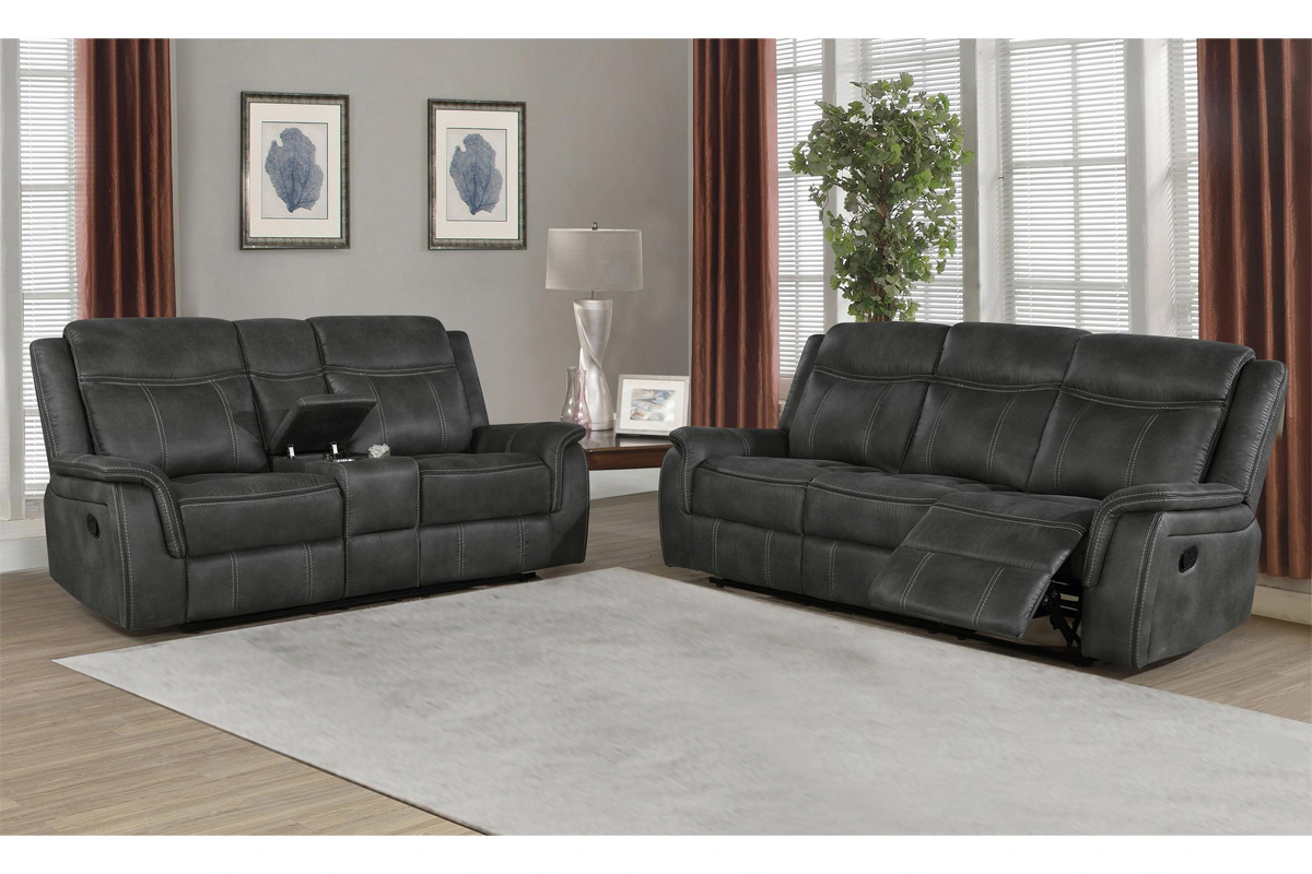 Lawrence Motion Sofa & Loveseat Set Transitional Charcoal