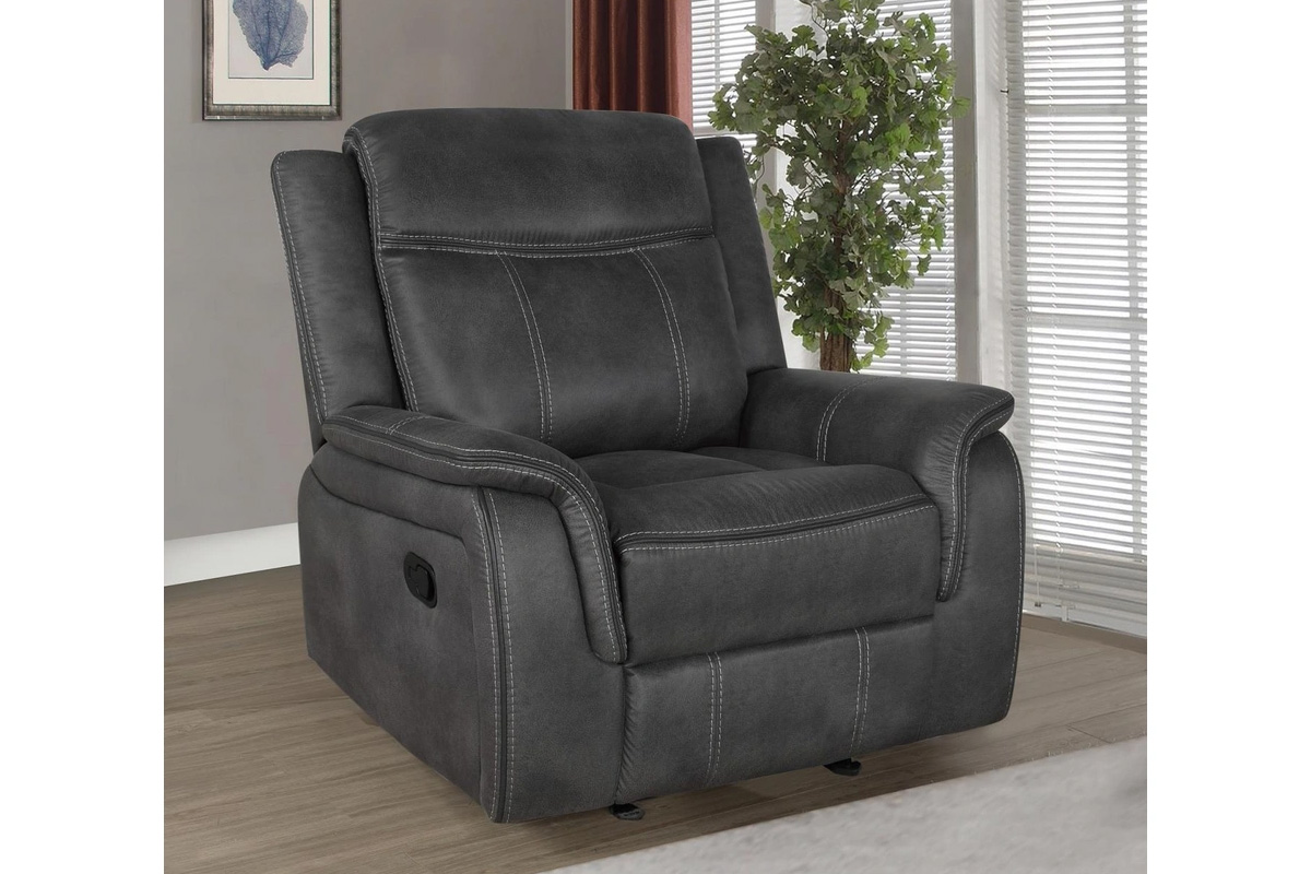 Lawrence Upholstered Tufted Back Glider Recliner Charcoal