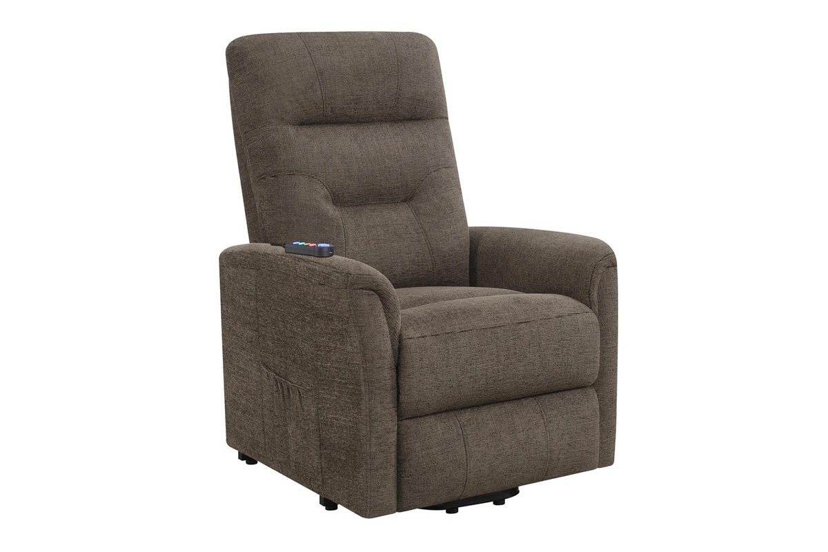 Henrietta Power Lift Recliner With Storage Pocket Brown