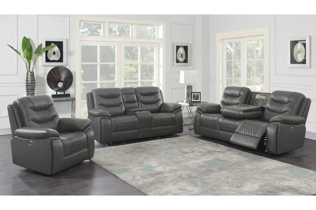 2 Pcs Set Flamenco Tufted Upholstered Power Living Room Charcoal