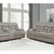 Greer Motion Sofa & Loveseat Set Transitional Taupe Leatherette