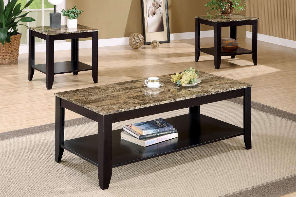 3 Pcs Flores Occasional Coffee Table Set With Shelf Cappuccino