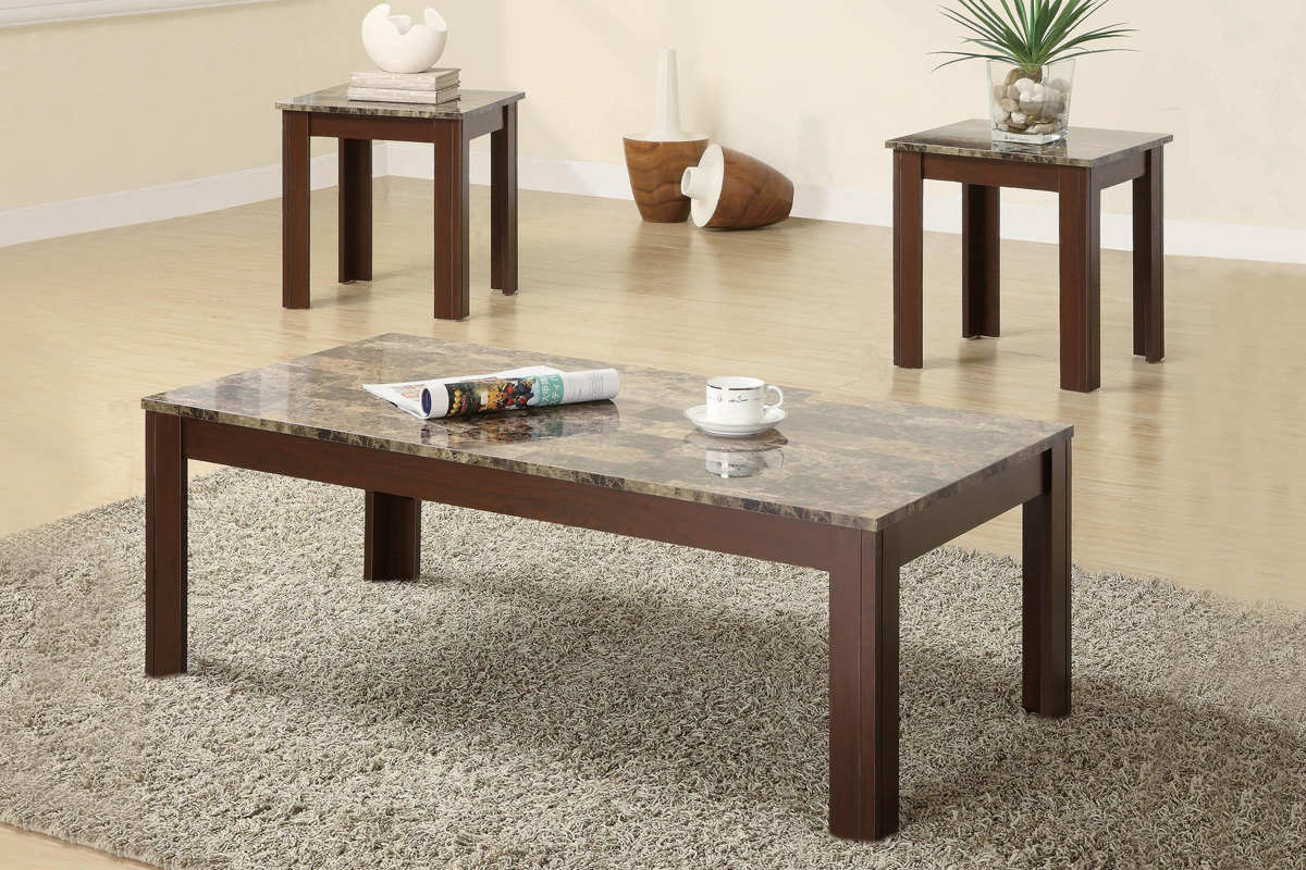 3 Pcs Rhodes Faux Marble Top Occasional Coffee Table Set Brown