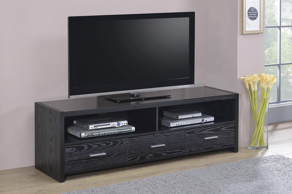 Alton 62″ 3-Drawer TV Console Black Oak