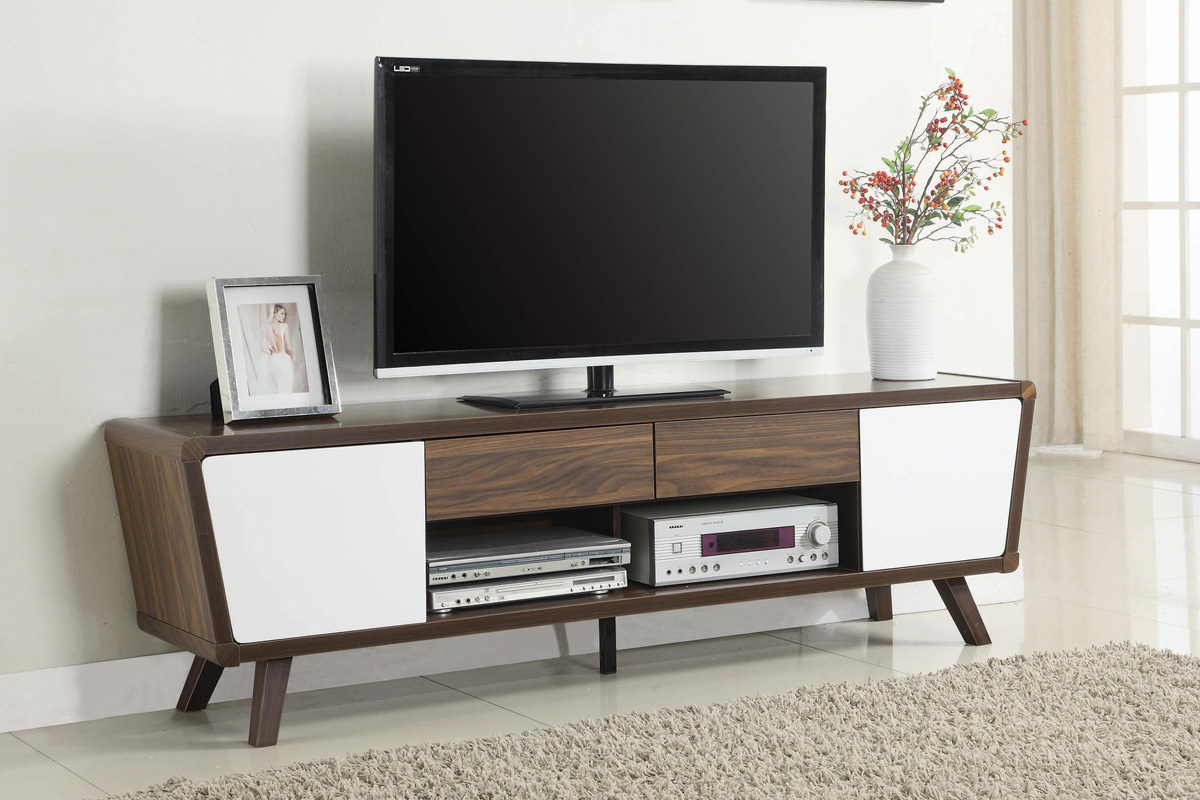 Alvin 2-Drawer TV Console Dark Walnut And Glossy White