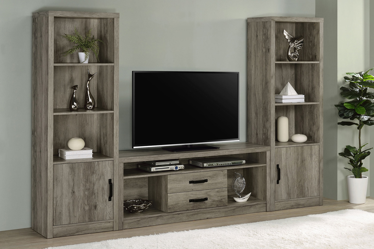 3 Pcs Set Burke Entertainment Center Grey Driftwood