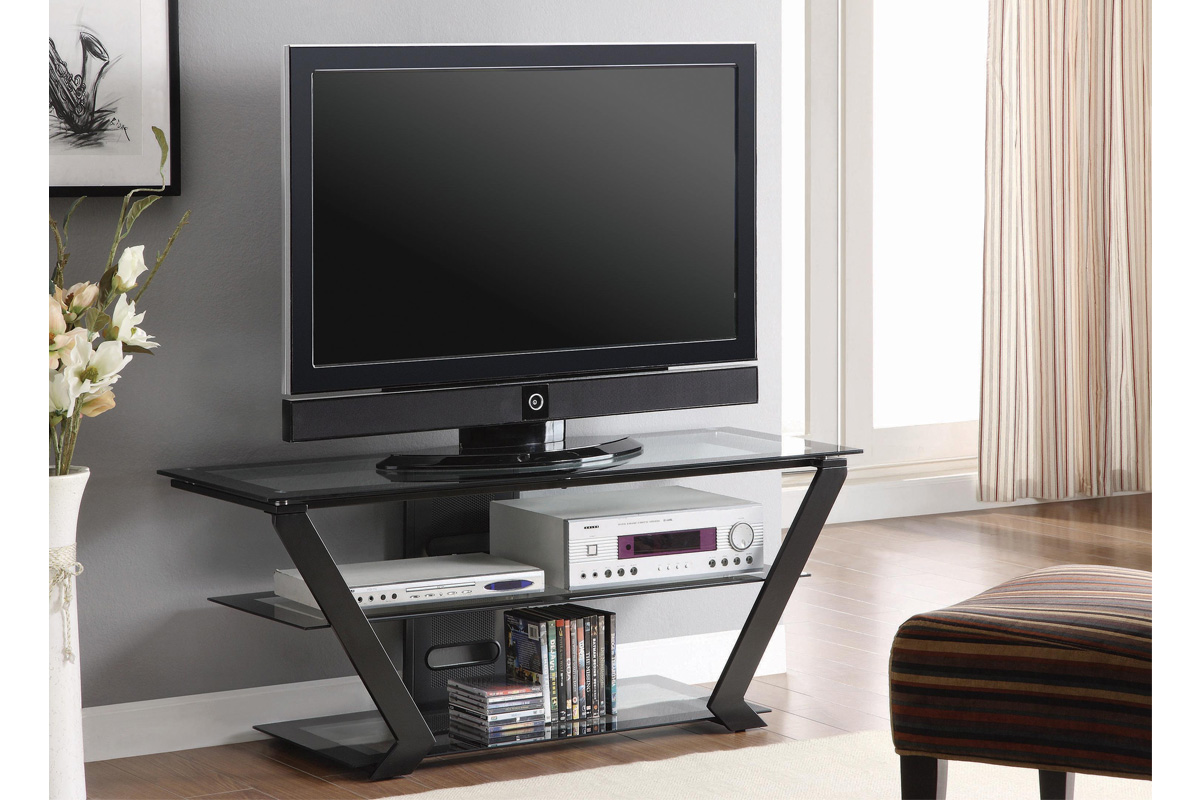 Donlyn 2-Tier TV Console Black Steel & Tempered Glass