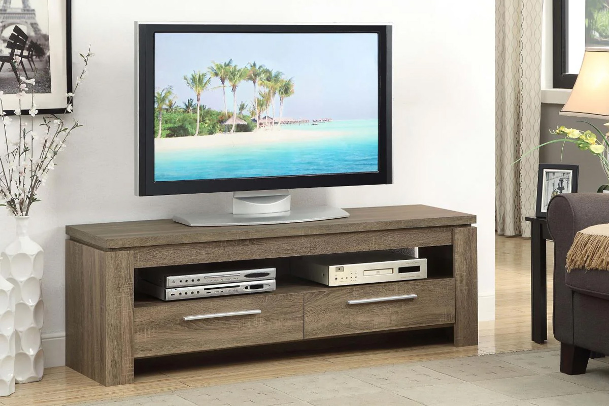 Elkton 2-Drawer 59″ TV Console Weathered Brown