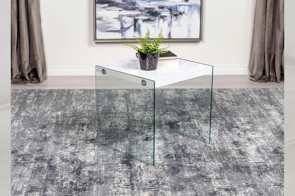 Opal Square End Table With Clear Glass Legs White High Gloss