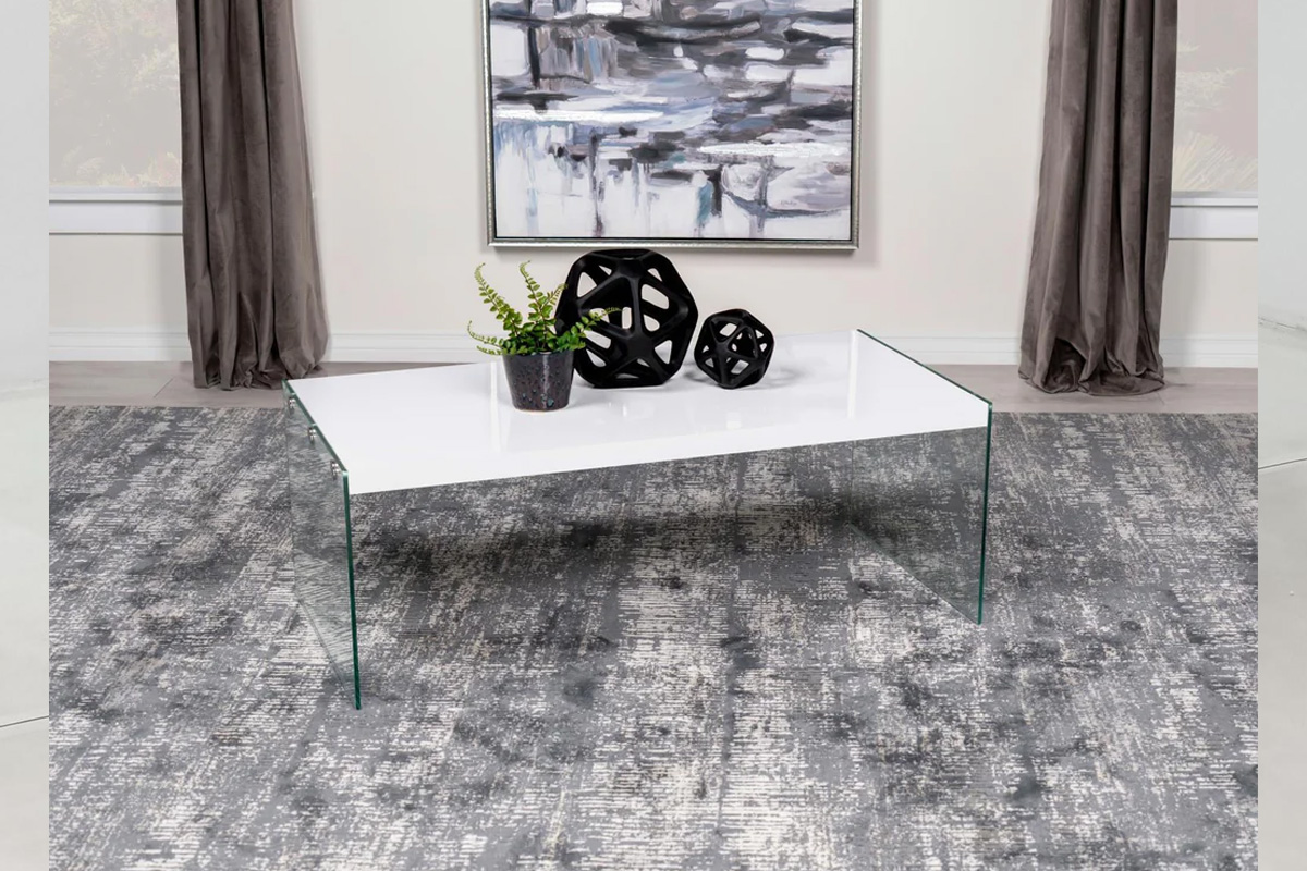 Opal Rectangular Coffee Table With Clear Glass Legs White High Gloss