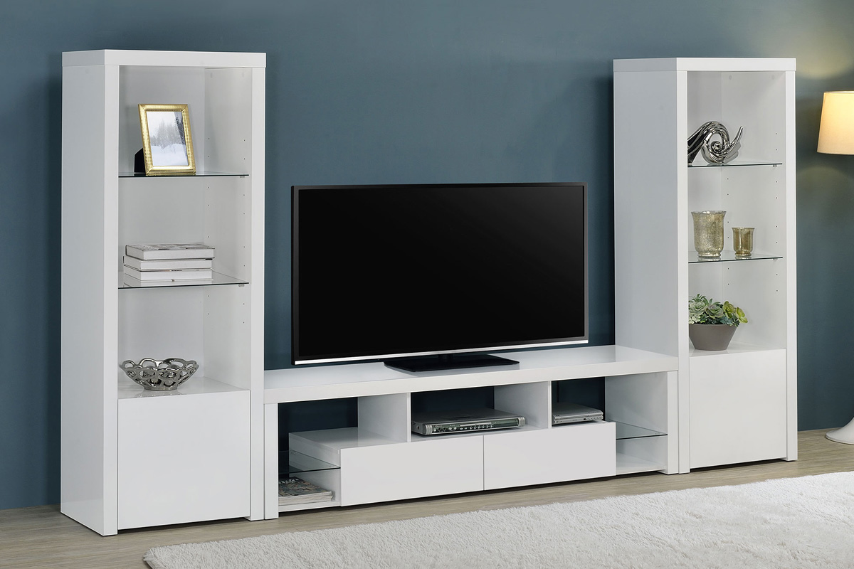 3 Pcs Set Jude Entertainment Center With 71″ TV Stand White High Gloss