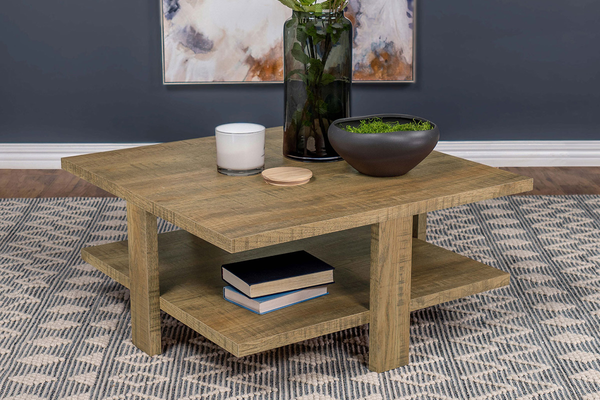 Dawn Square Engineered Wood Coffee Table With Shelf Mango