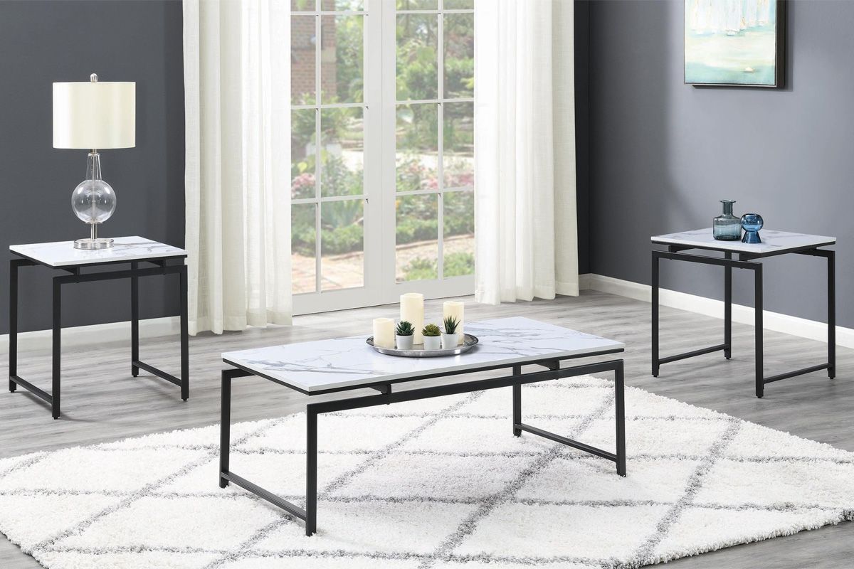3 Pcs Clark Occasional Coffee Table Set White And Dark Gunmetal