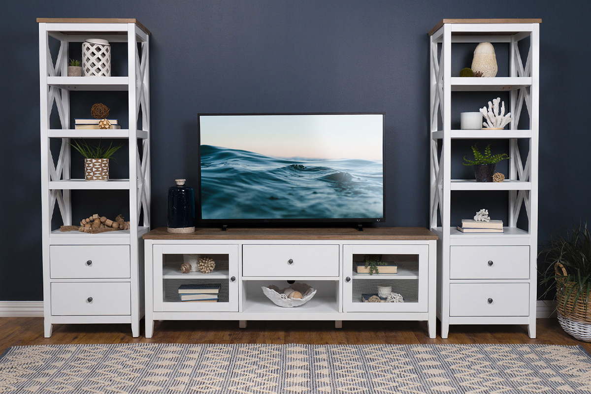 3 Pcs Set Angela Entertainment Center With 67″ TV Stand Brown And White