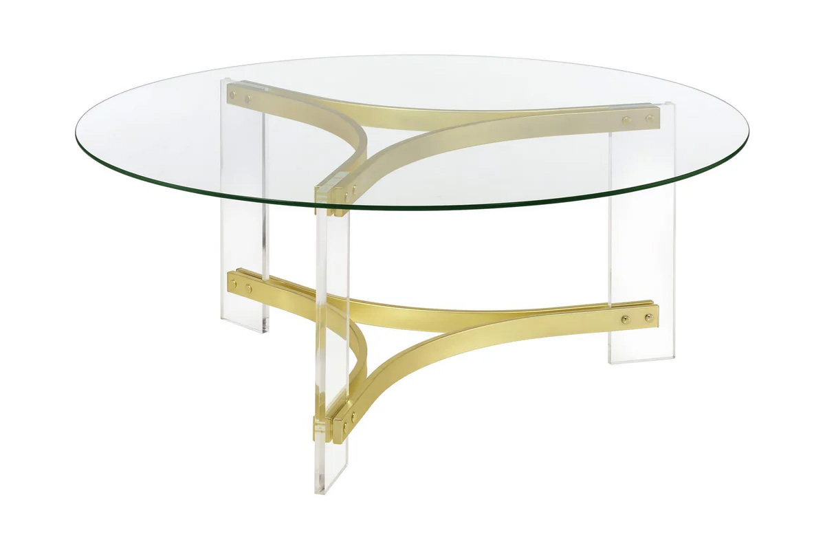 Janessa Round Glass Top Coffee Table With Acrylic Legs Clear And Matte Brass