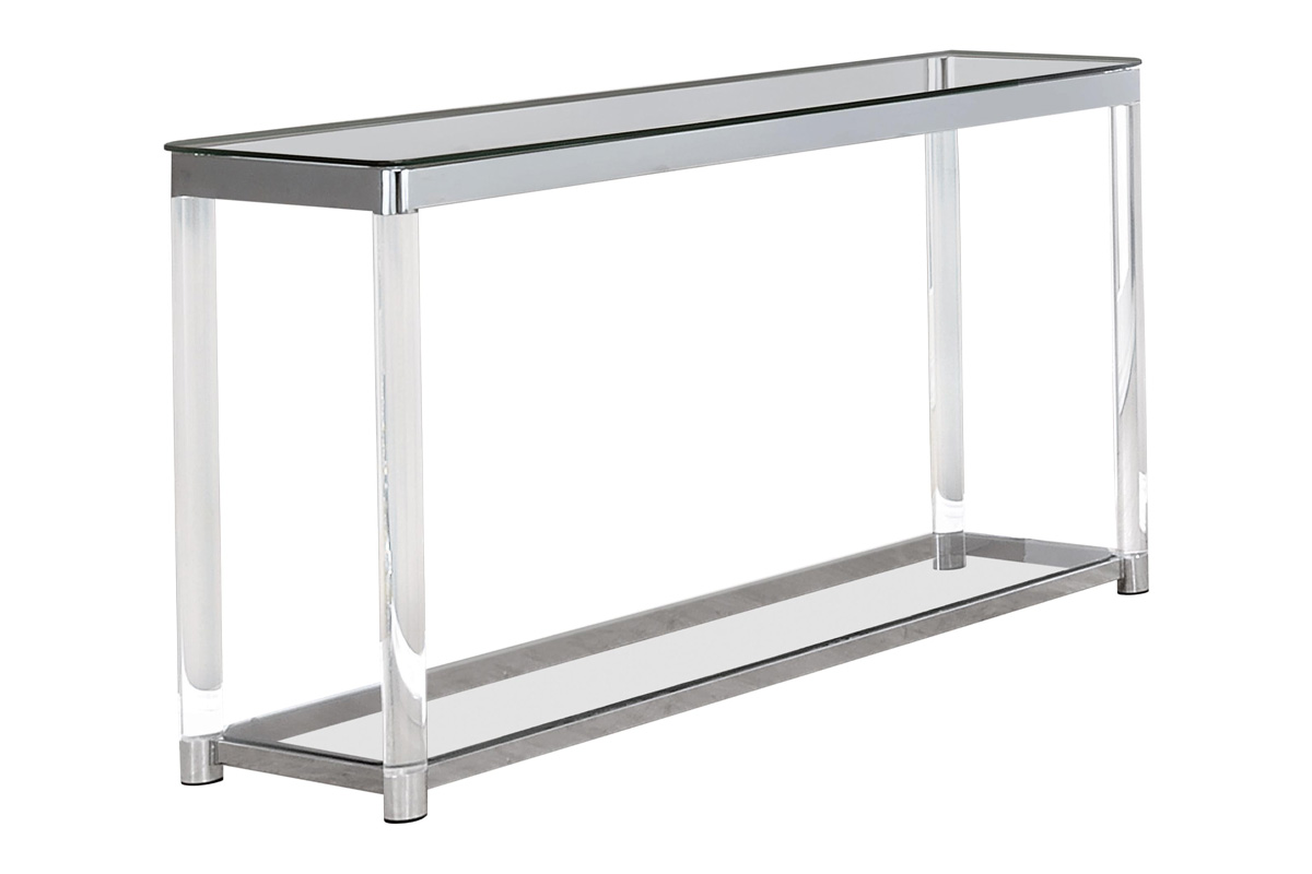 Saide Rectangular Sofa Table With Mirrored Shelf Chrome