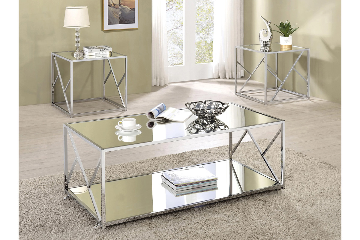 3 Pcs Provins Occasional Table Set Clear Mirror And Chrome