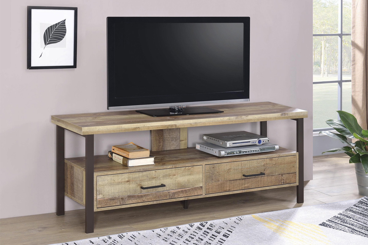 Ruston 59″ 2-Drawer TV Console Weathered Pine